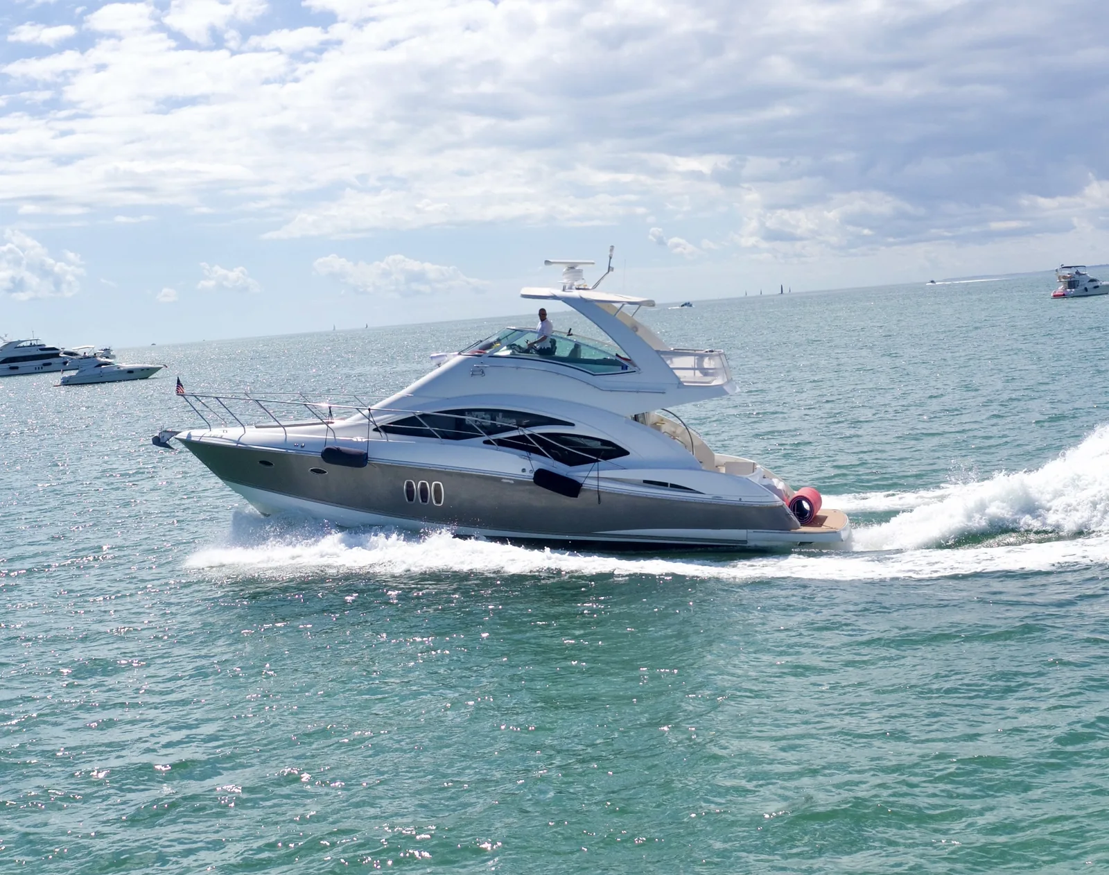 50' Cruiser Sport party yacht charter cruising Biscayne Bay in Miami